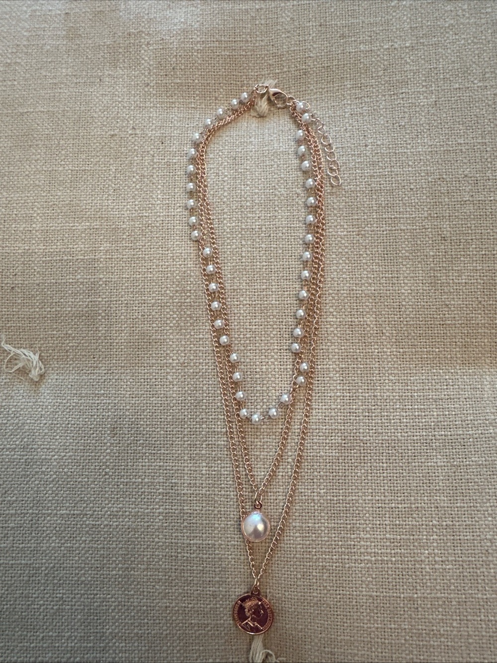 Layered Pearl and Coin Gold Necklace - White Pearls